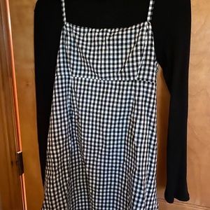 Gingham pattern, black and white “slip” dress